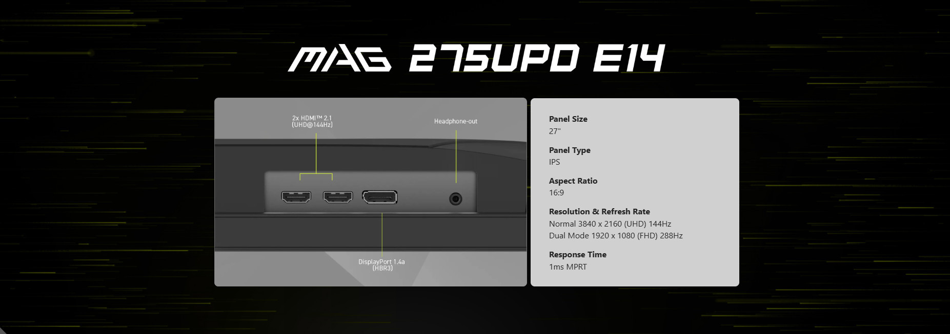 Монитор MSI MAG 275UPD E14, 27" UHD IPS 144Hz - 9S6-3CE89M-017 - 11