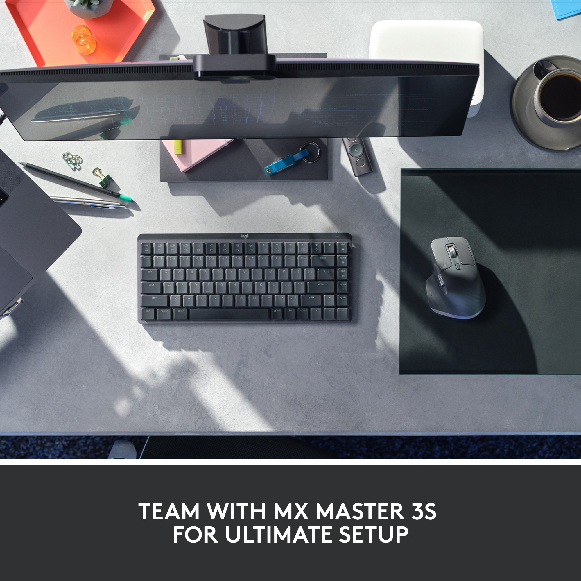 Bluetooth механична нископрофилна геймърска клавиатура Logitech MX Mechanical Mini, Graphite, Tactile - 920-010780 - 9