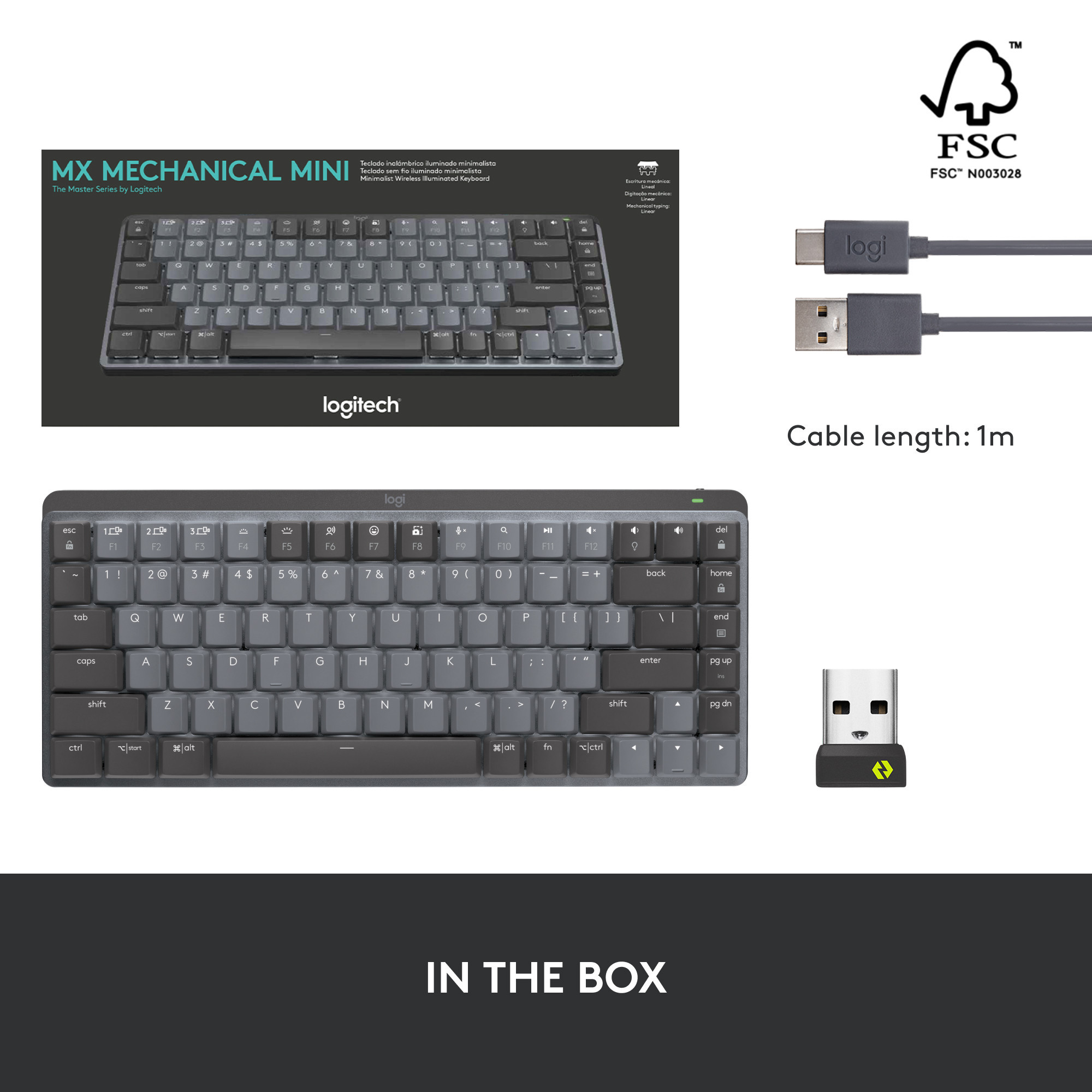 Bluetooth механична нископрофилна геймърска клавиатура Logitech MX Mechanical Mini, Graphite, Tactile - 920-010780 - 10