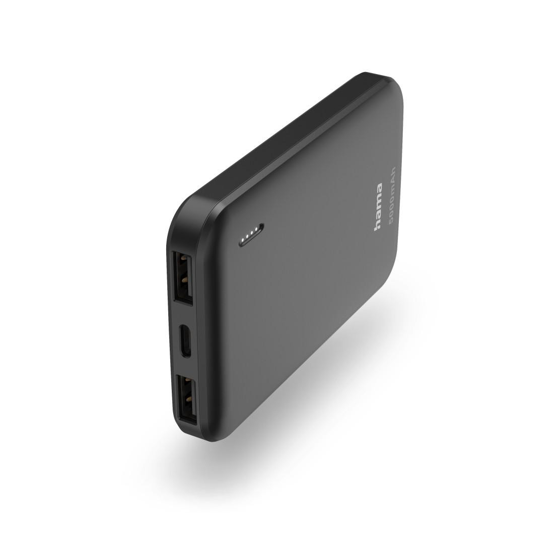 Външна батерия HAMA Pocket 5, 5000 mAh, 2x USB-A, антрацит - HAMA-201707 - 1