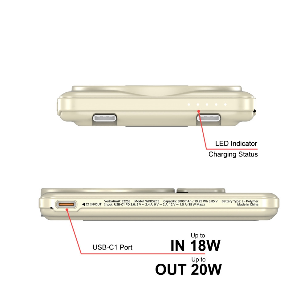 Външна батерия Verbatim Charge 'n' Go 2C, 5000mAh, USB-C, 2.4A, Gold - 32253 - 2