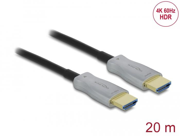 Оптичен кабел DeLock, HDMI мъжко към HDMI мъжко, 20m, 4K 60Hz - DELOCK-85015 - 1