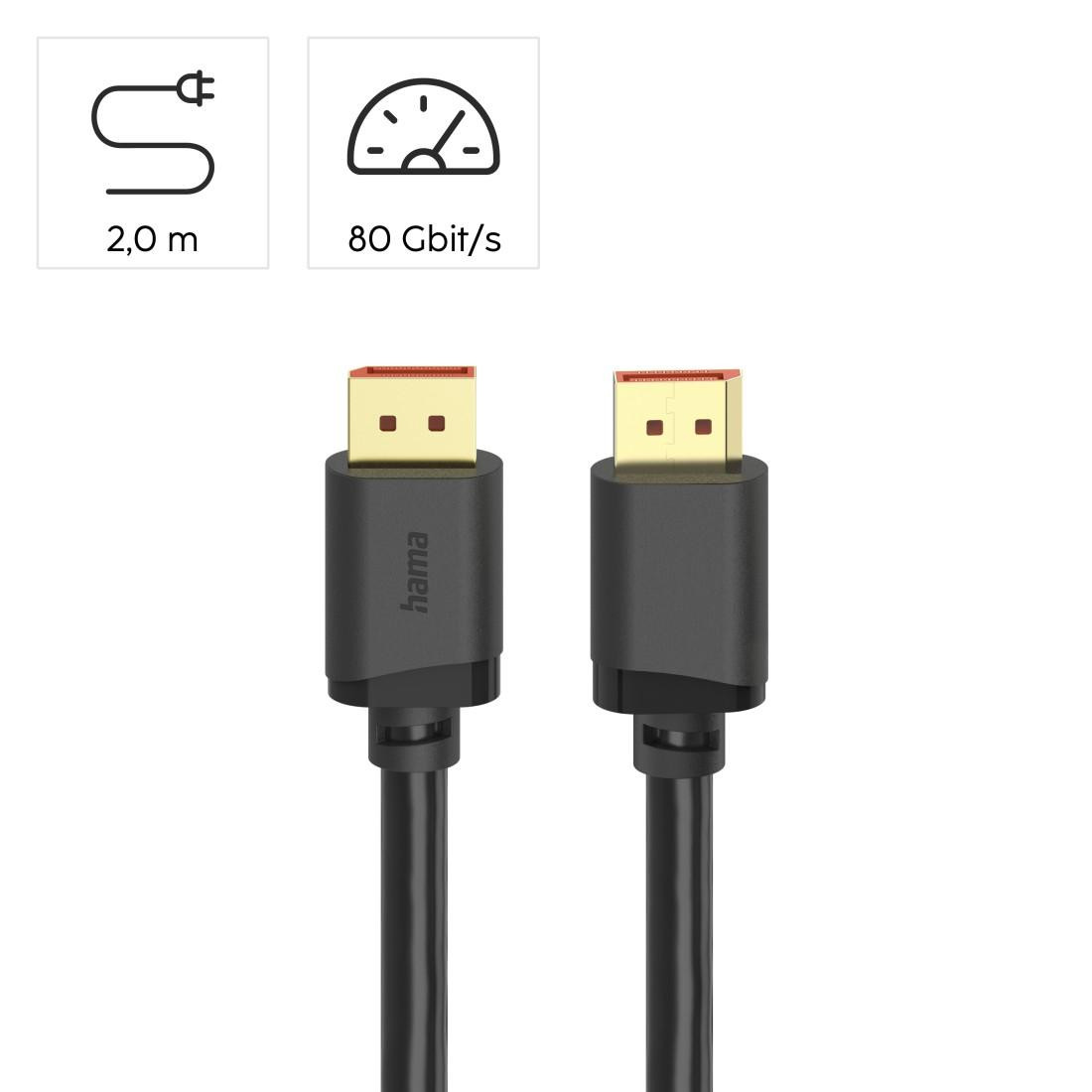 Кабел HAMA DisplayPort DP 2.1, 2м, 16K Ultra-HD 80Gbit/s - HAMA-202032 - 1
