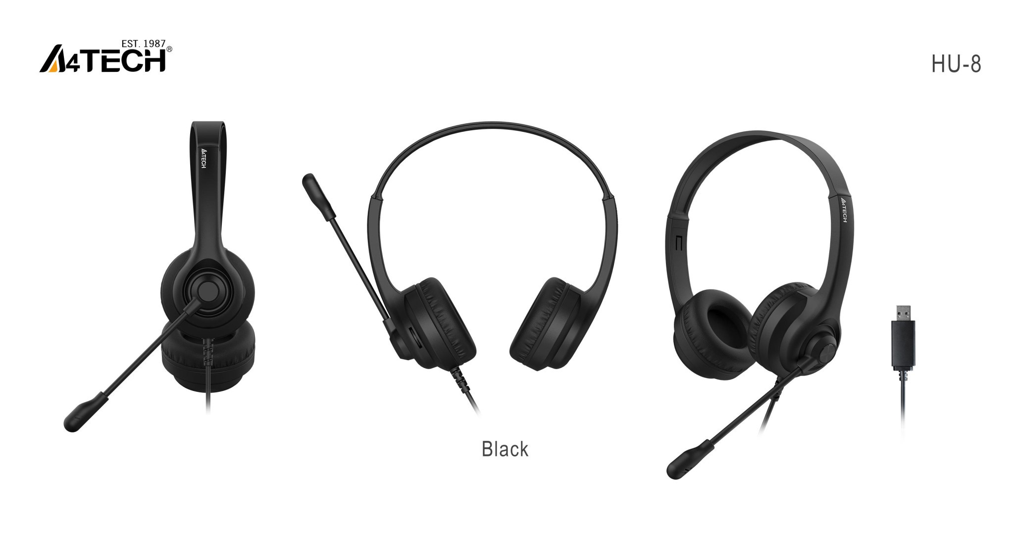 Слушалки A4tech HU-8, USB, въртящ се микрофон, 40мм говорител, 102dB - A4-HEAD-HU-8 - 2