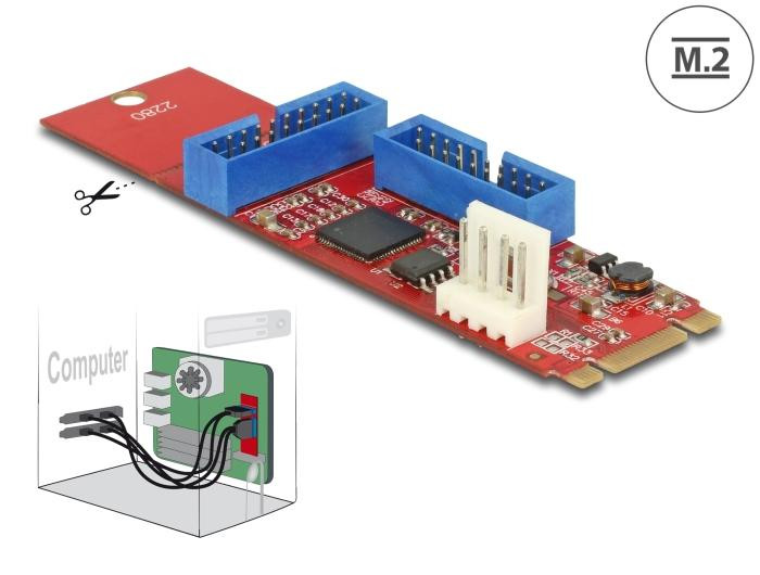 Адаптер DeLock, M.2 Key B+M към 2x USB 5 Gbps - 62843 - 1