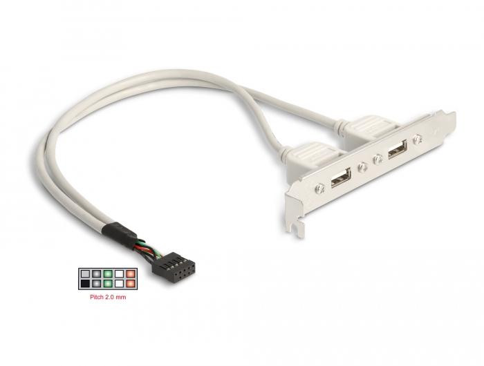Скоба DeLock, USB 10 pin към 2 x USB 2.0 Type A - 71000 - 2