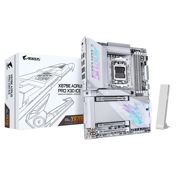 Дънна платка GIGABYTE X870E AORUS PRO X3D ICE (Rev. 1.0), 4xDDR5, 4xSATA3, 4xM.2, 3xPCIEx16, WiFi 7 - X870E A PRO X ICE - 1