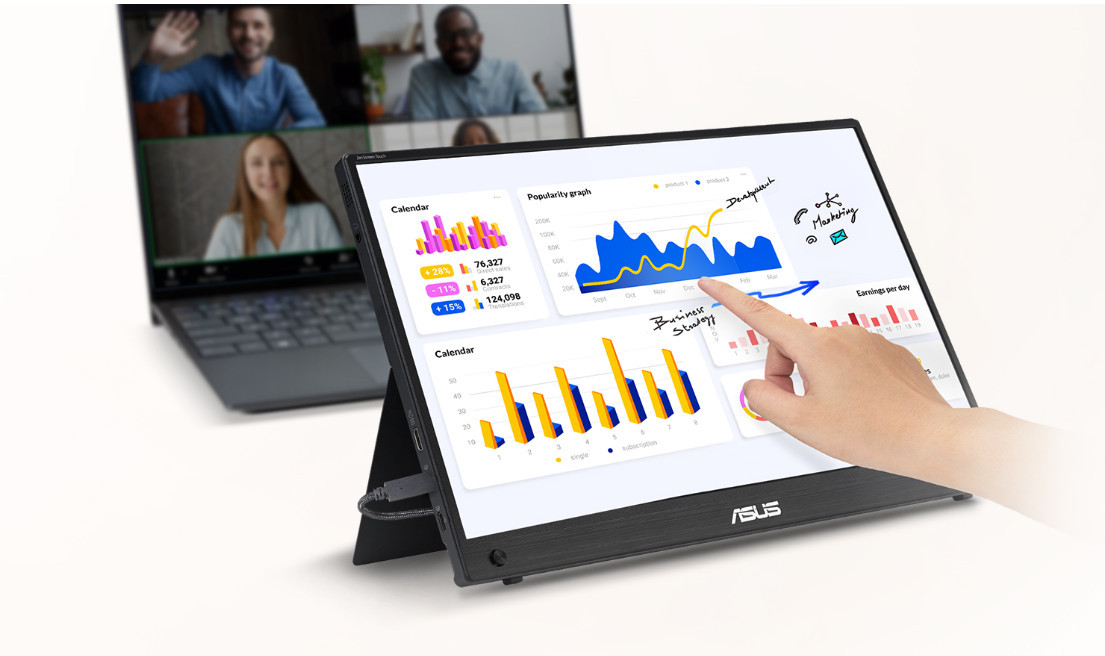Монитор ASUS ZenScreen MB16AMTR, 15.6" Full HD IPS тъч - 90LM04S0-B02170 - 1