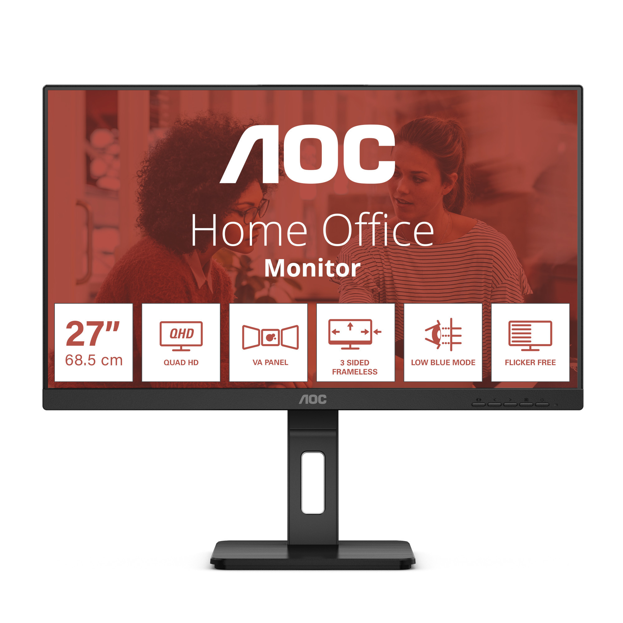 Монитор AOC Q27E3UMF, 27" QHD VA 2560x1440, USB Hub, Flicker-free, Low Blue Light, AdaptiveSync - 1