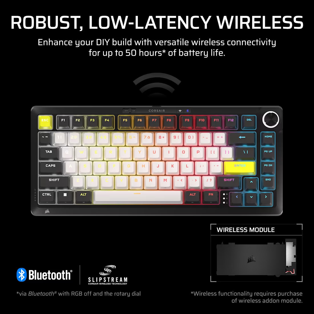 Bluetooth механична геймърска клавиатура Corsair Makr Pro 75, Hall Effect, Carbon - CH-91CE21G-NA - 14