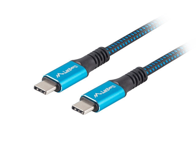 USB-C кабел Lanberg, 0.5m, USB-C (M) - USB-C (M), 100W, 40Gb/s, 8K - CA-CMCM-45CU-0005-BK - 1