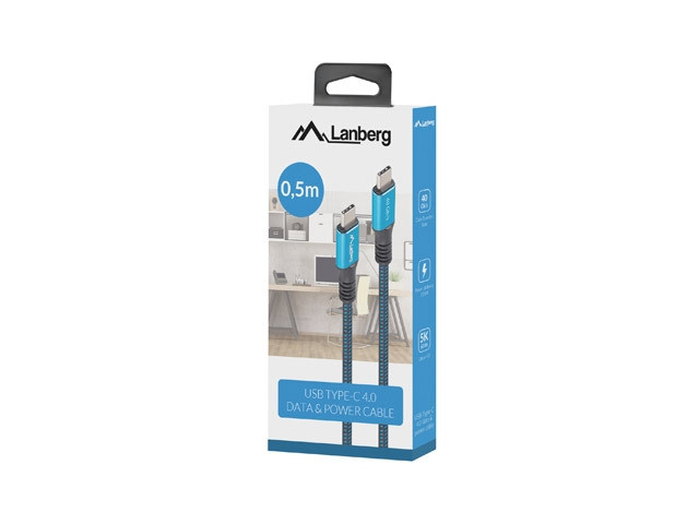 USB-C кабел Lanberg, 0.5m, USB-C (M) - USB-C (M), 100W, 40Gb/s, 8K - CA-CMCM-45CU-0005-BK - 5