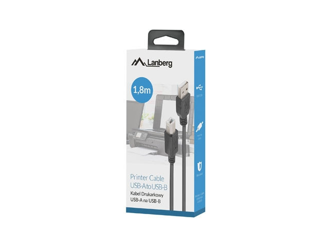 Кабел Lanberg USB-A(M)-USB-B(M) 2.0, 1.8m, Черен - CA-USBA-15CU-0018-BK - 3