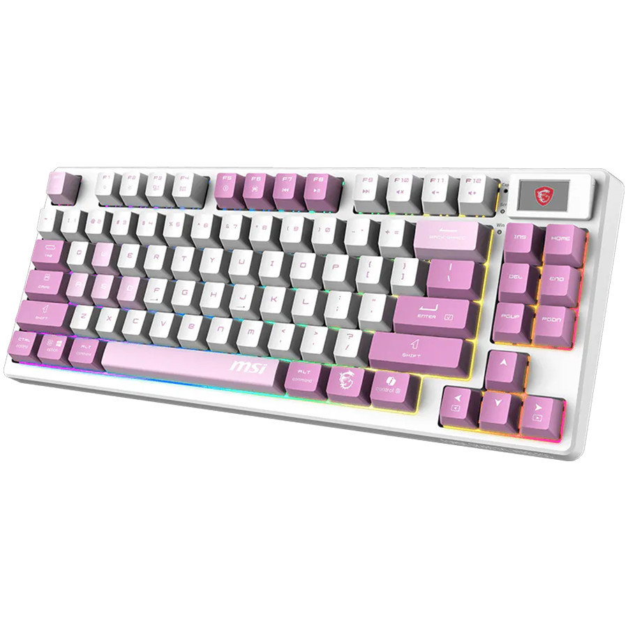 Bluetooth механична геймърска клавиатура MSI FORGE GK600 TKL, 1.06" дисплей, Linear Switches, PBT капачки, RGB подсветка, 2.4GHz/Bluetooth, 4000 mAh батерия - FORGE_GK600_TKL_W_VIOLET_US - 3