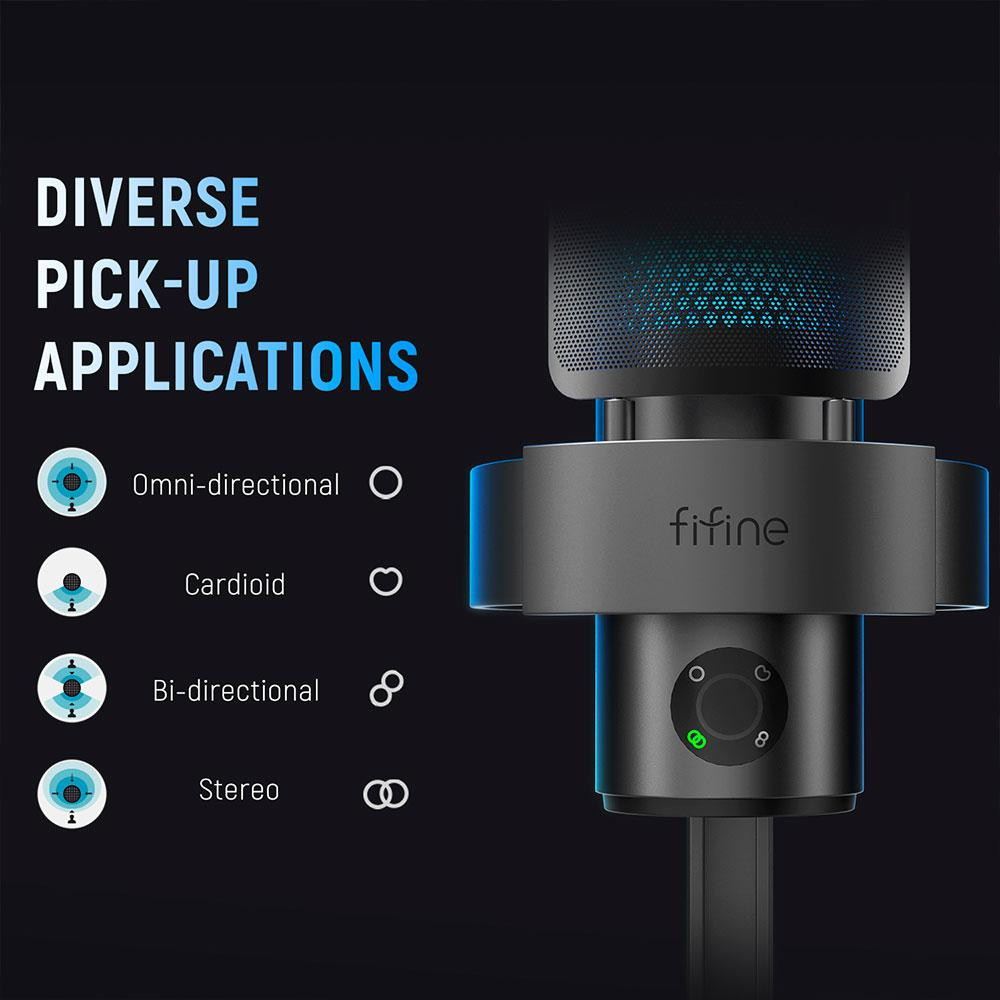 Настолен микрофон FIFINE A9, Кондензаторен, USB Type-C, 4 полярни модела, Черен - FIFINE-A9 - 2
