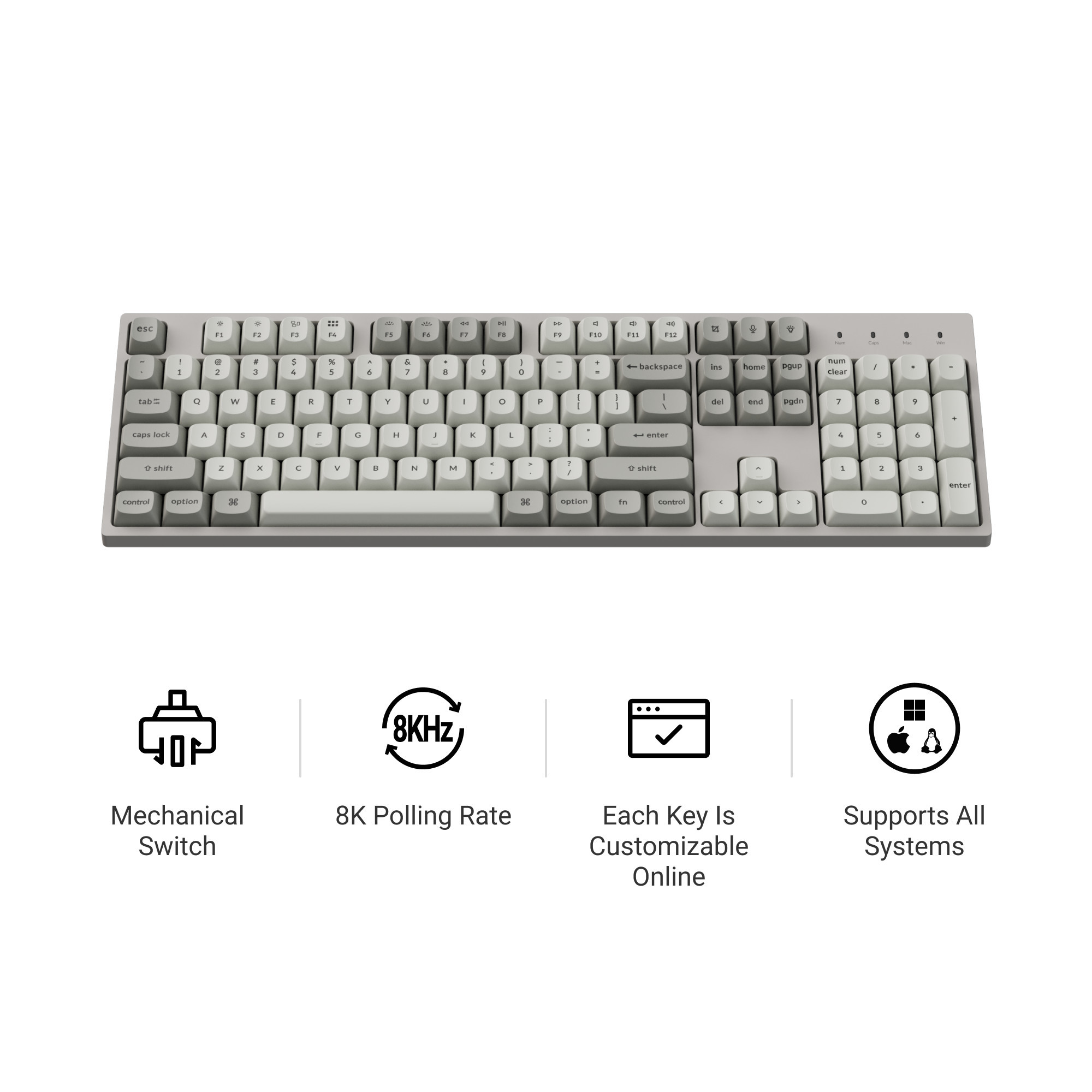 Механична геймърска клавиатура Keychron C2 Pro, пълен размер, USB, RGB подсветка, Keychron Red Brown суичове - C2PX-M1 - 5