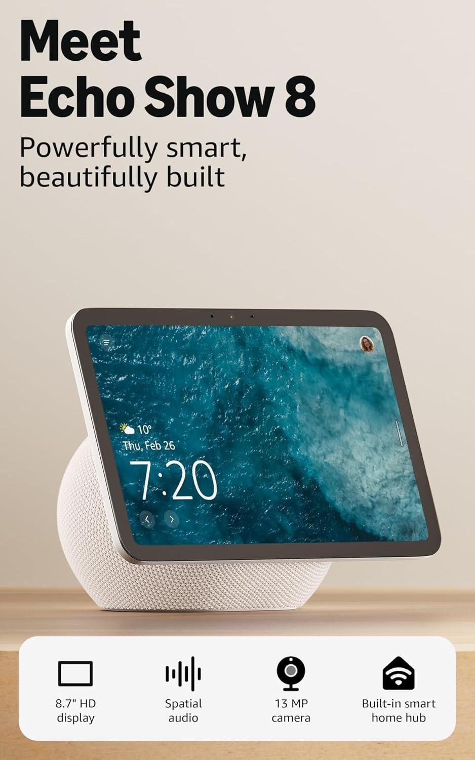 Смарт колонка Amazon Echo Show 8 Gen 4, 8", 3D аудио, 30W, бял - SHOW8G4-WT - 2