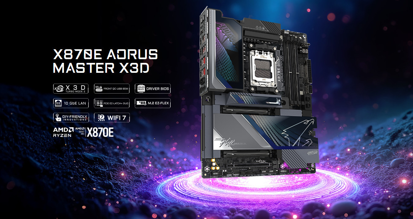 Дънна платка Gigabyte X870E AORUS MASTER X3D, AMD AM5 Ryzen, DDR5, 4 DIMM, PCIe 5.0 - X870E A MASTER X - 2