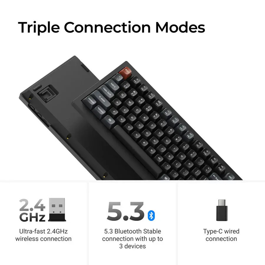 Безжична геймърска механична клавиатура Keychron V1 Ultra, Silk POM Switch Red, RGB подсветка, Tenkeyless - V1U-D1 - 4