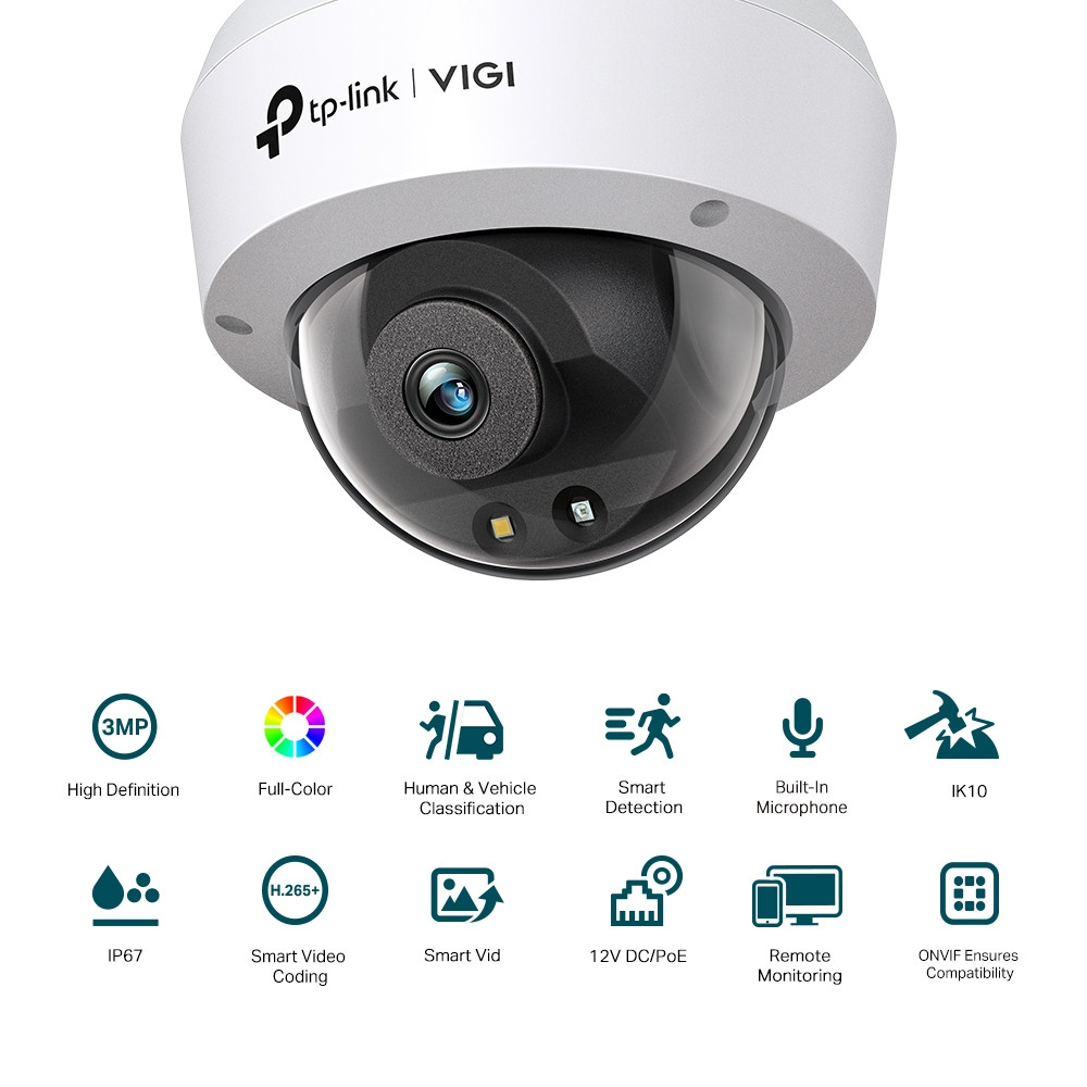 Мрежова камера TP-Link VIGI C230, 3MP, 4mm обектив, външен монтаж, 12V DC - VIGI C230(4mm) - 1