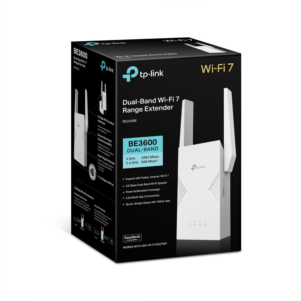 Wi-Fi удължител TP-Link RE235BE, BE3600 Двубандов 2.4/5GHz, 2× Външни антени, 1× 2.5Gbps Ethernet - 11