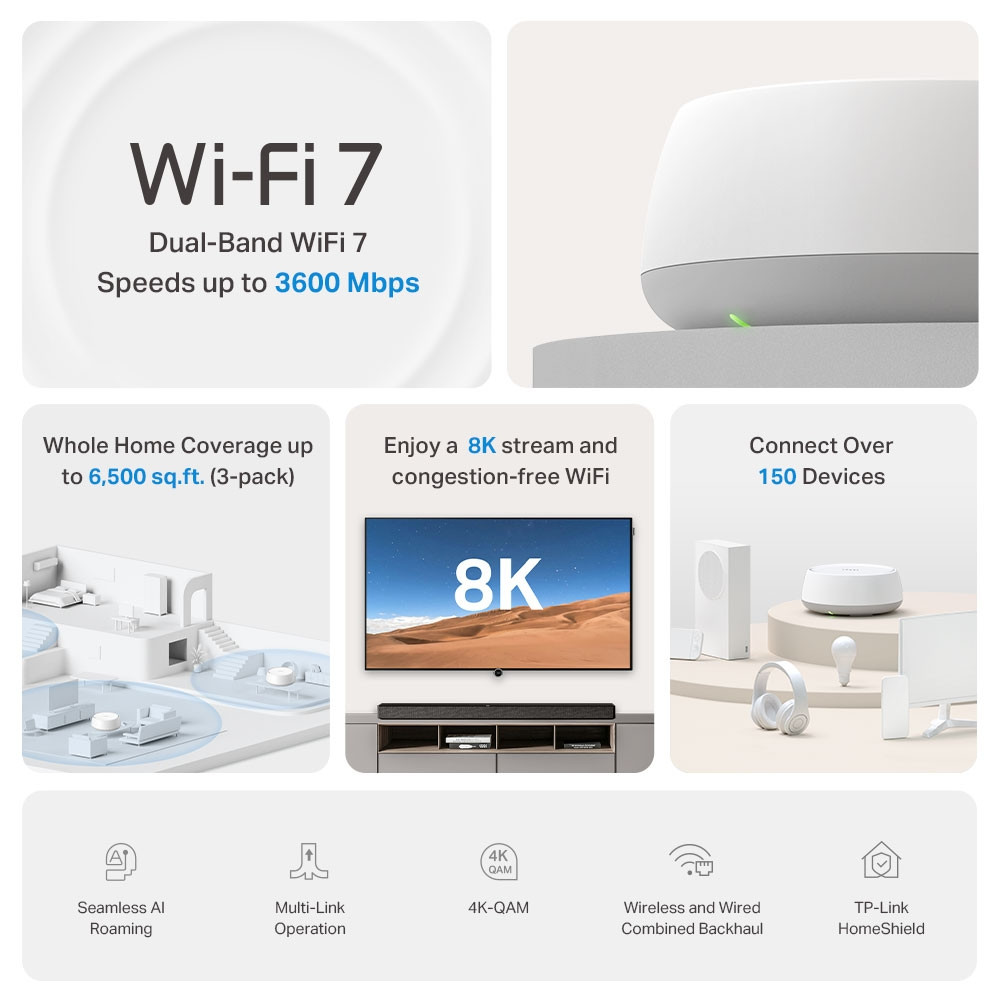 Безжична мрежна система TP-Link Deco BE22, BE3600 Wi-Fi 7 Mesh - Deco BE22(1-pack) - 2