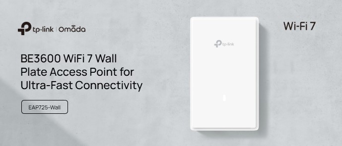 Точка за достъп TP-Link EAP725-Wall Omada BE3600, Wi-Fi 7, 5 GHz, 4× вътрешни антени, 1× 2.5G Ethernet + 2× Gigabit портове - 2