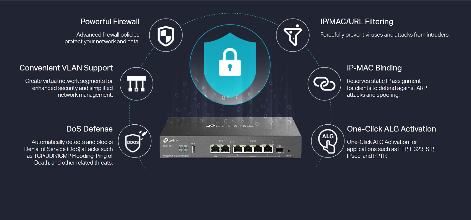 Мрежов рутер TP-Link Omada ER707-M2, мулти-гигабитов VPN, 100 IPsec тунела - 3