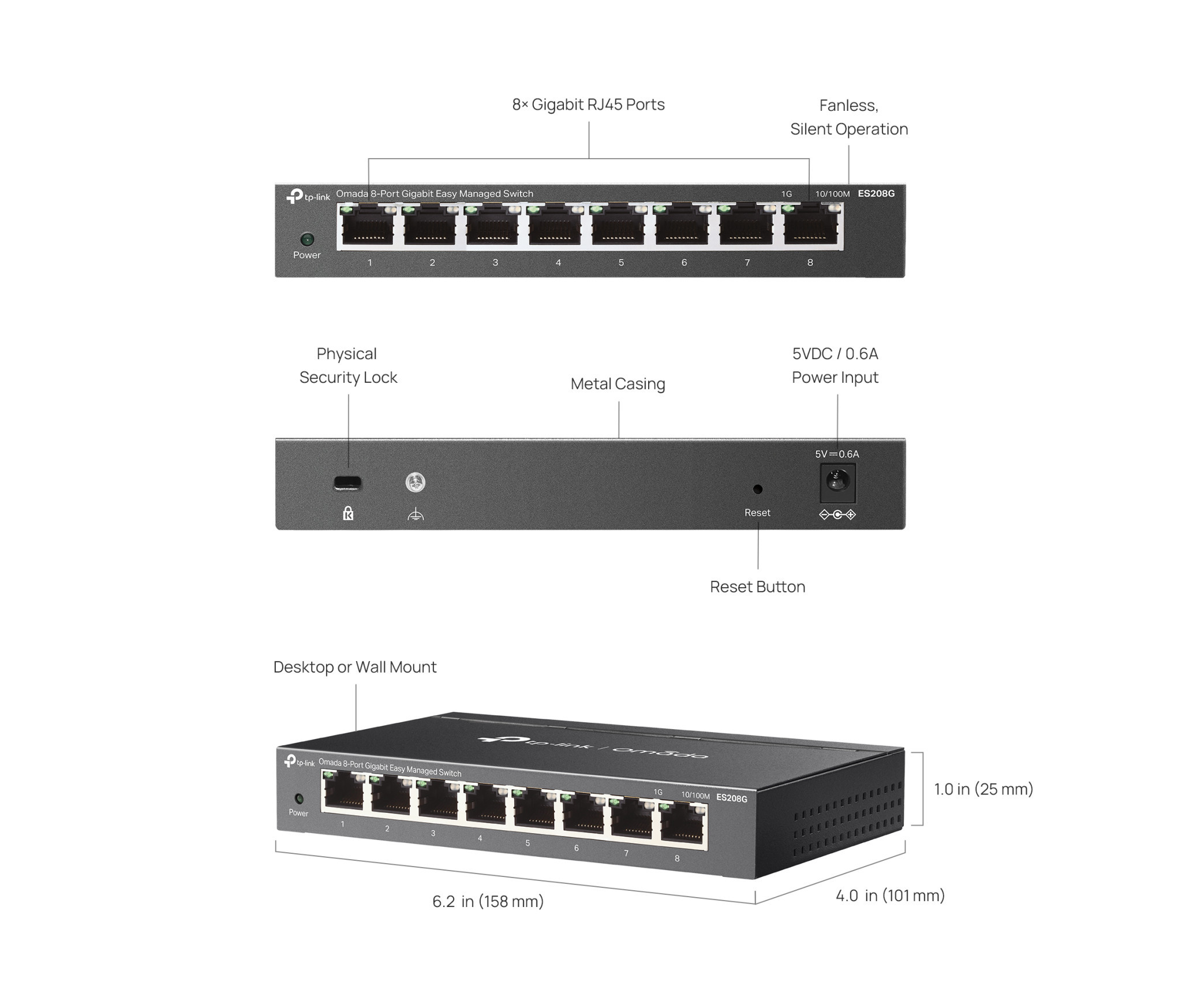 Мрежов комутатор TP-Link Omada ES208G, 8 портa Gigabit, Smart Management, Cloud Access - 3