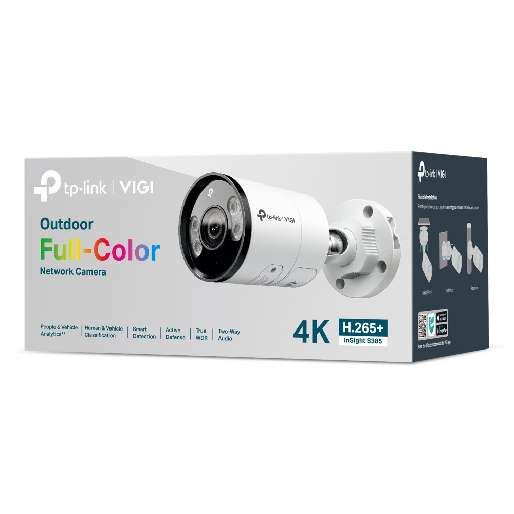 Външна мрежова камера TP-Link VIGI InSight S385, 8MP 4K, 4mm обектив, Bullet, Бял - InSight S385(4mm) - 2