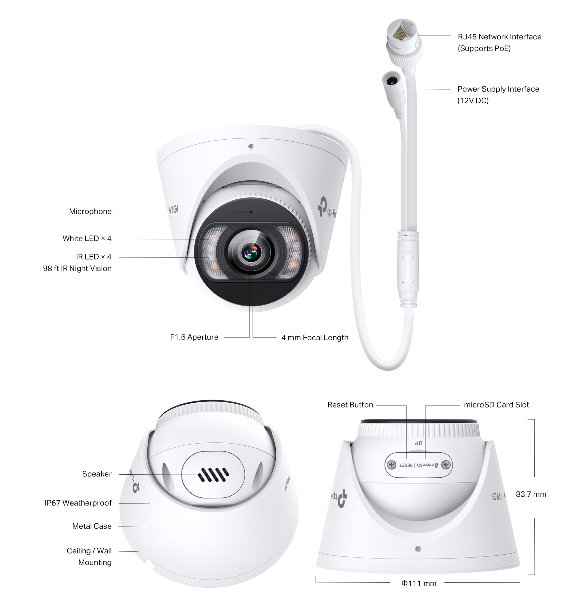 Мрежова камера TP-Link VIGI InSight S485, 8MP, 4mm, Куполна, За външен монтаж - InSight S485(4mm) - 7