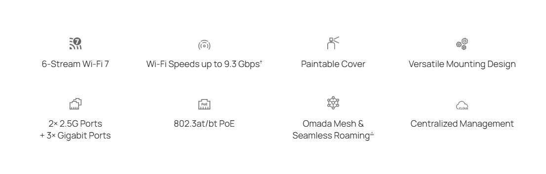 Точка за достъп TP-Link EAP775-Wall, Wi-Fi 7 BE9300, Вътрешен монтаж, PoE - 3