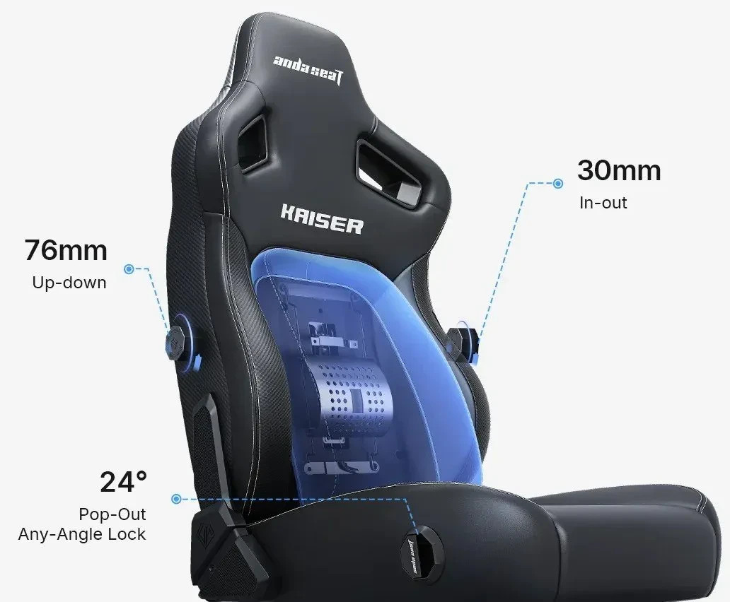 Геймърски стол Anda Seat Kaiser 4 V2, L размер, текстил, тъмносив, 120 kg макс. тегло - AD12YDDC-L-20-GB-CF-03 - 7