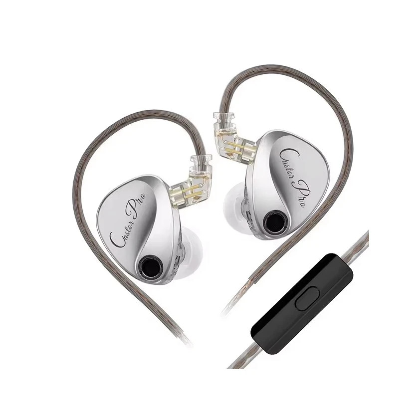 Професионални In-Ear слушалки KZ Castor Pro Silver, 10mm двойни динамични драйвери, 20Hz-40kHz, 104dB, микрофон, 1.2m кабел - 6.01.02.0320 - 1