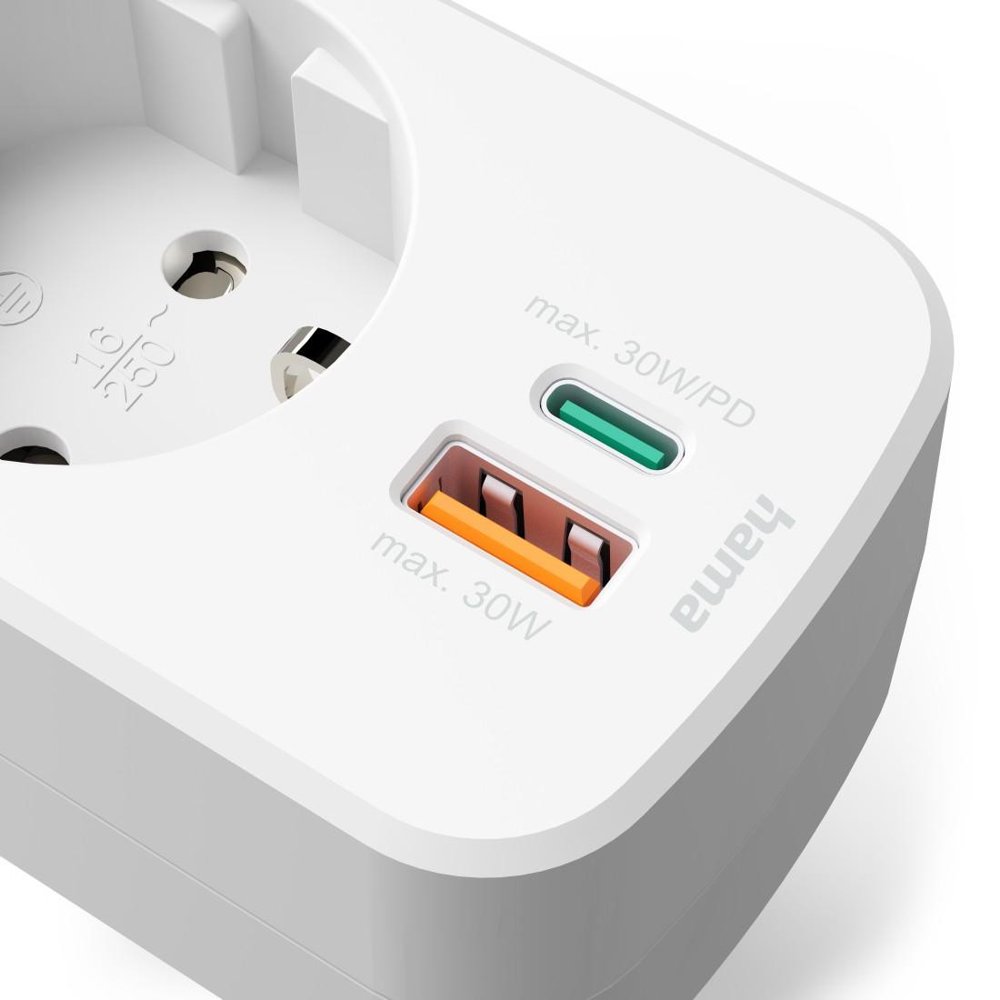 Мулти-контакт HAMA 3-портов, 1x USB-C PD 30W, 1x USB-A, 1x Шуко, 3680W макс - HAMA-223343 - 5