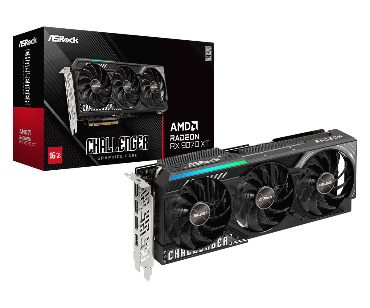 Видео карта ASROCK RX 9070 XT Challenger, 16GB GDDR6 256-bit 20Gbps - RX9070XT CL 16G
