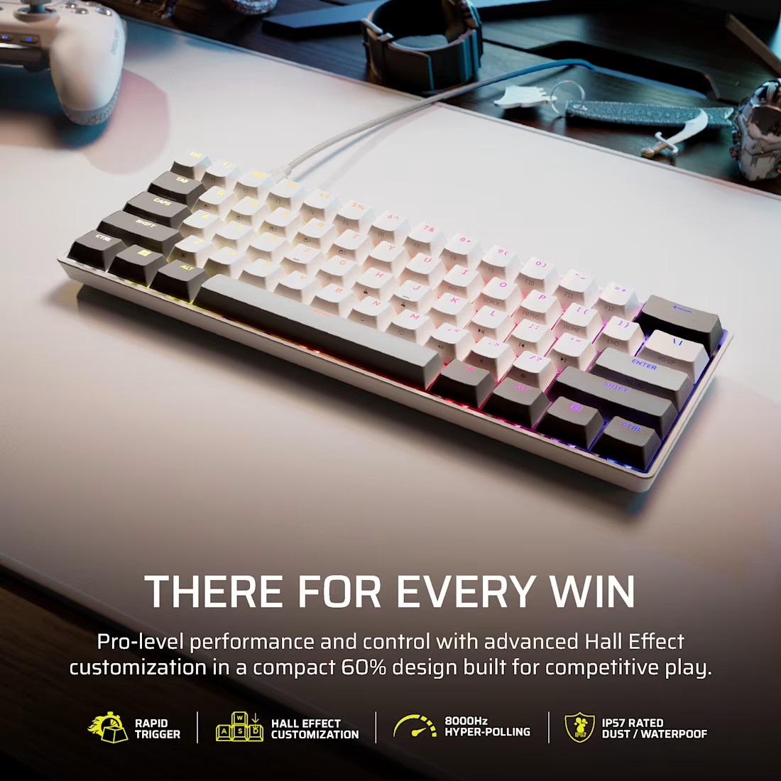 Kомпактна професионална механична геймърска клавиатура Corsair Clipper Pro Mini, 60 ядра, Бял - CH-979111J-NA - 3