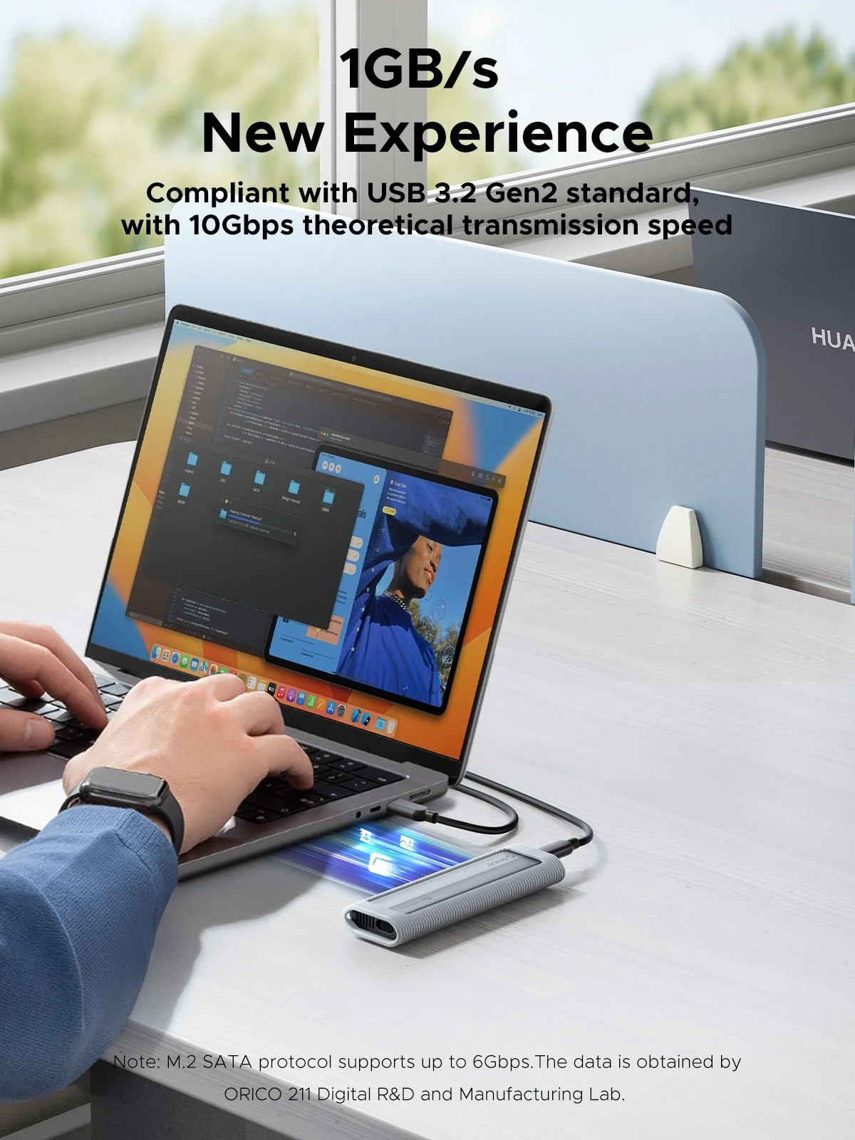 Външна кутия за M.2 диск Orico AXM2-G2-V1-GY, USB 3.1 Type-C, 10Gbps, Силиконов защитен калъф - AXM2-G2-V1-GY-BP - 3