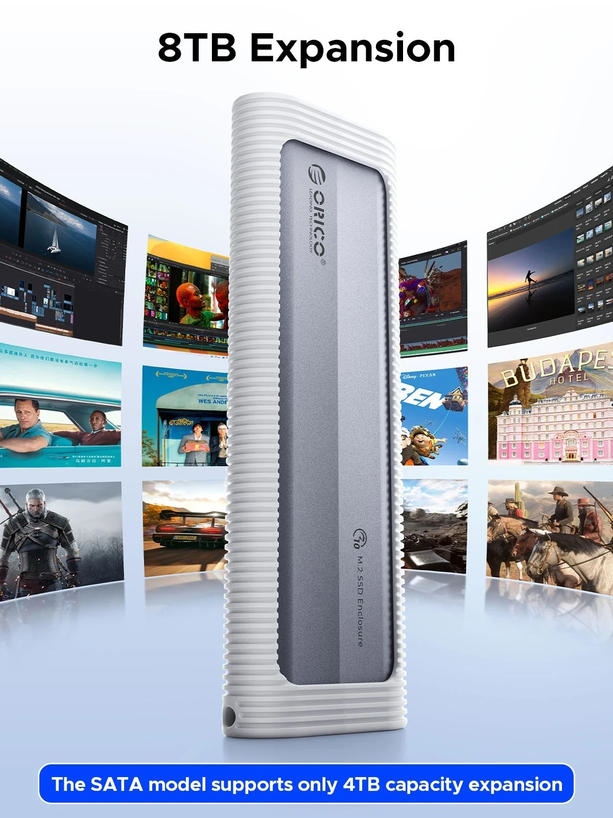 Външна кутия за M.2 диск Orico AXM2-G2-V1-GY, USB 3.1 Type-C, 10Gbps, Силиконов защитен калъф - AXM2-G2-V1-GY-BP - 7