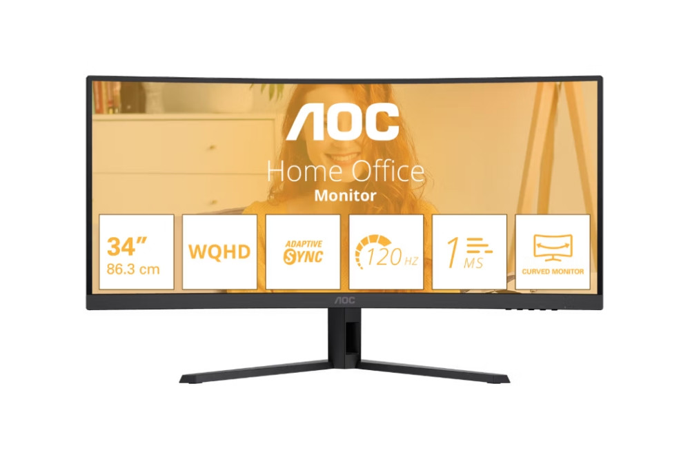 Монитор AOC CU34B3E, 34" Curved VA, UWQHD 3440x1440@120Hz, 4ms, Adaptive-Sync - CU34B3E - 1