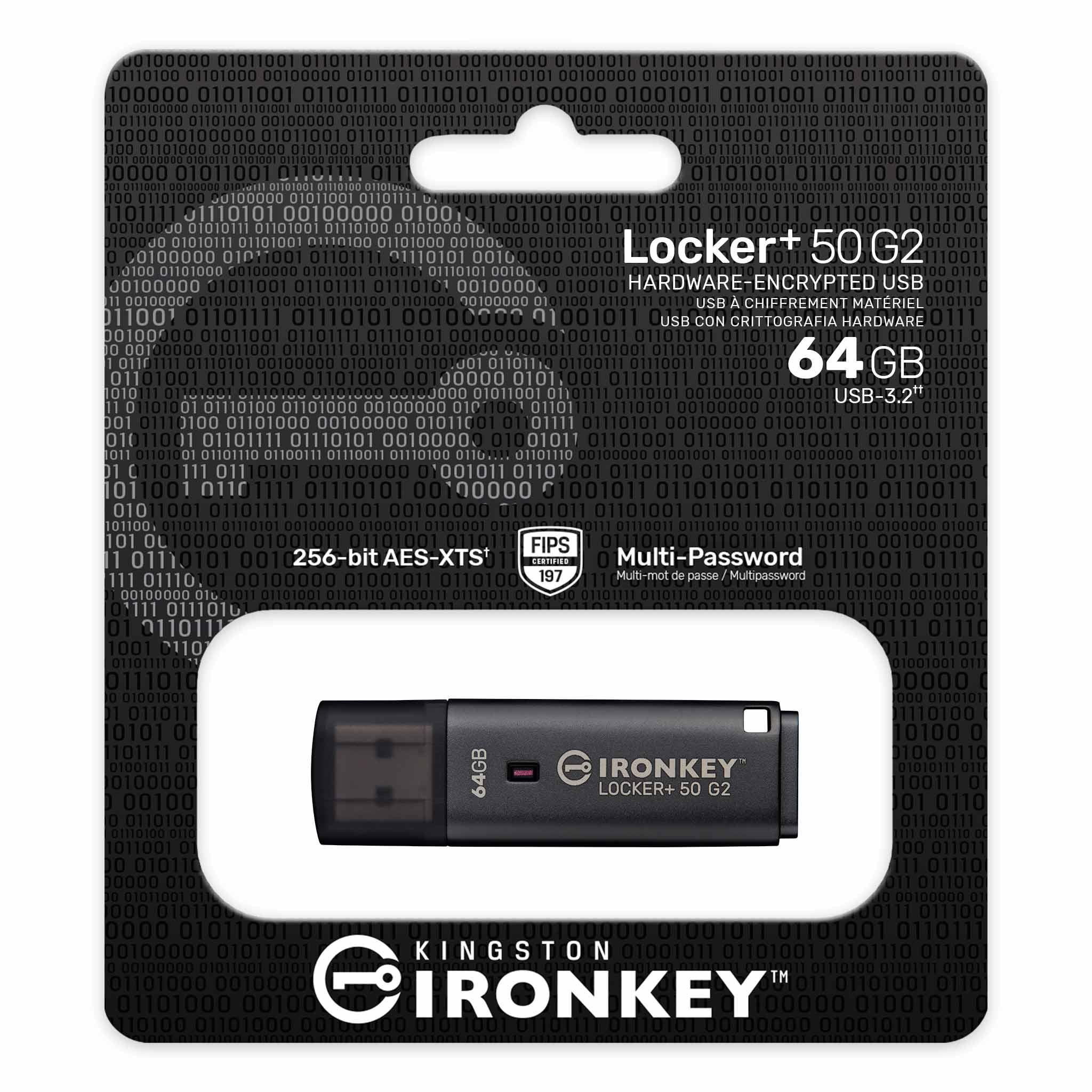 USB памет Kingston IronKey Locker+ 50 G2, 64GB USB 3.2 Gen 1, AES 256-bit криптиране - IKLP50G2/64GB - 1