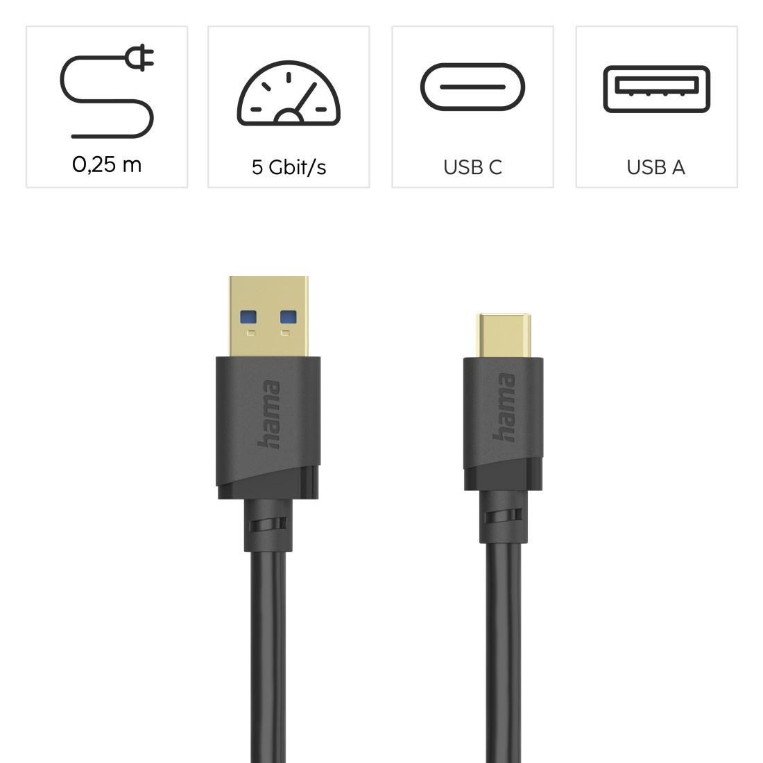 Кабел HAMA USB-C към USB-A, 0.25м, USB 3.2 Gen 1, 5Gbit/s - HAMA-202004 - 2