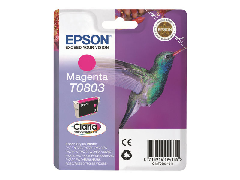 Мастилена касета Epson T0803 Claria, Magenta, 7.4ml (435 стр.) - C13T08034011 - 1