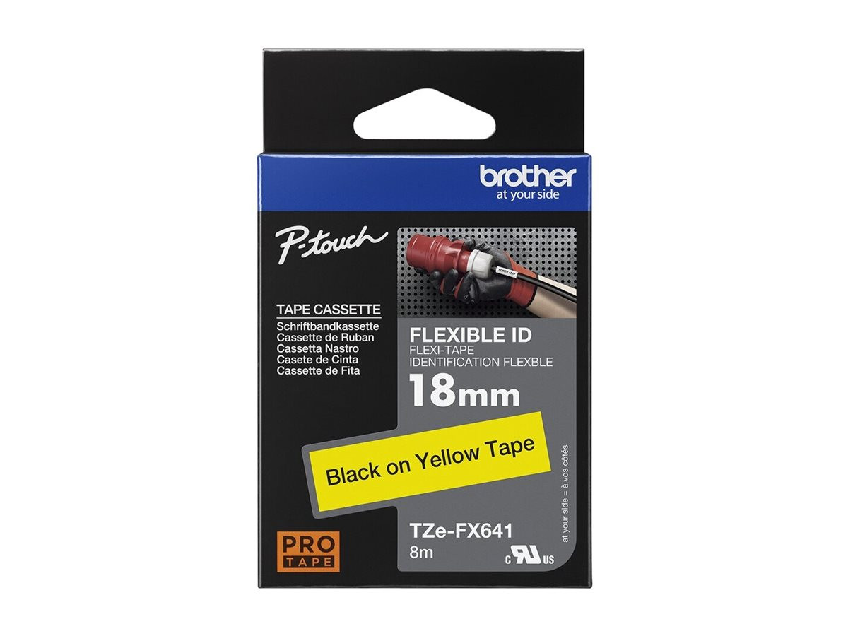 Лента за етикетни принтери Brother TZe-FX641, 18mm черно върху жълто, гъвкава - TZEFX641 - 1