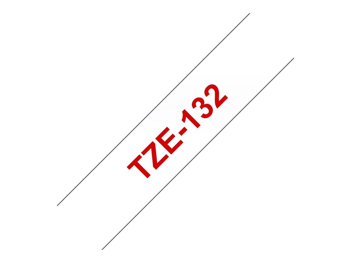 Ламинирана лента Brother TZe, 12mm x 8m, червен текст на прозрачен фон - TZE132 - 4