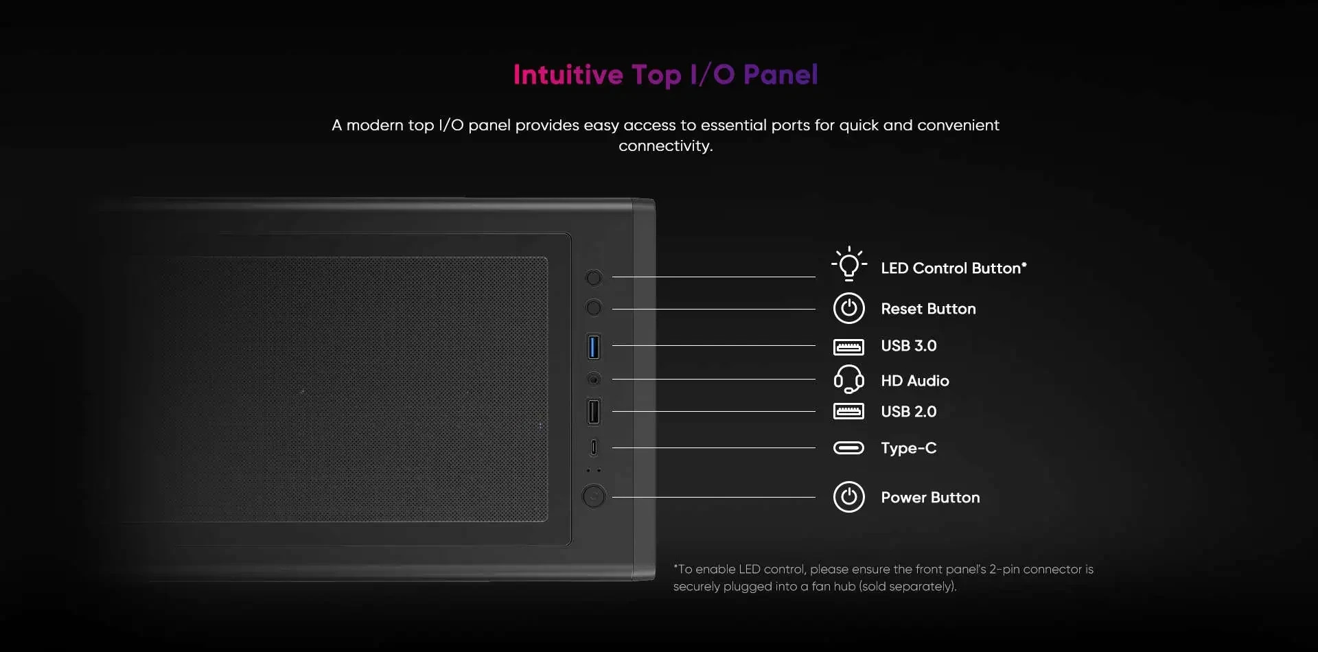 Кутия за компютър 1stPlayer AU8, Middle Tower ATX, Tempered Glass, 4x140mm A-RGB вентилатора, USB-C - AU8-BK-4FE7-14 - 10