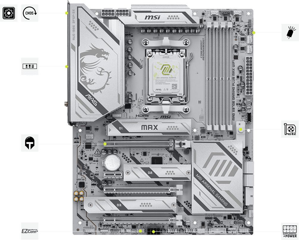 Дънна платка MSI X870E GAMING PLUS MAX WIFI, ATX, Socket AM5, DDR5 8200MHz  - 911-7E70-016 - 5
