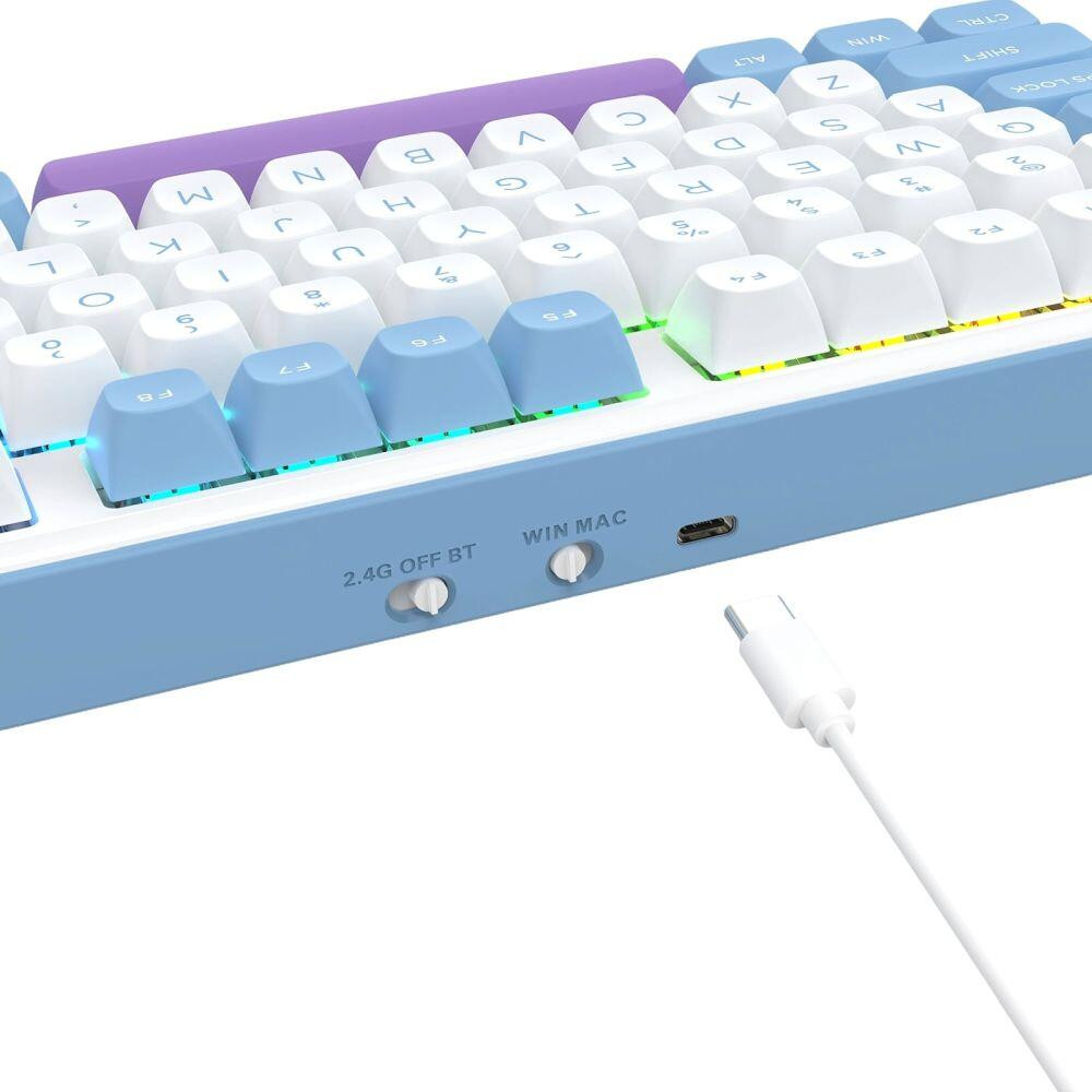 Bluetooth механична нископрофилна геймърска клавиатура Redragon Star Blade Pro, 65%, RGB подсветка, Mint Mambo суич, бяло-лилава - K707WBP-RGB-PRO - 7
