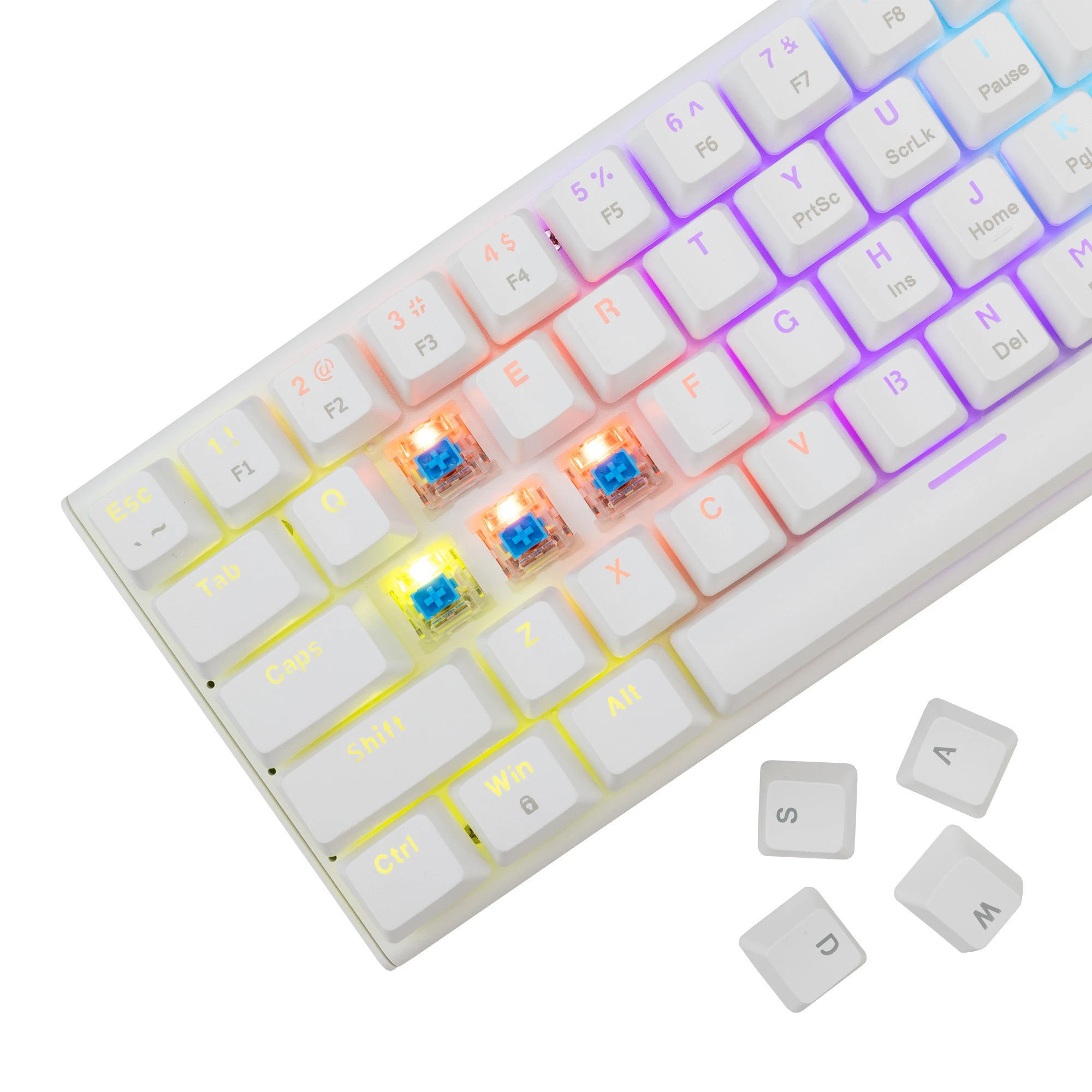 Механична геймърска клавиатура White Shark WAKIZASHI 2, 60%, Blue Switches, RGB подсветка, Бяла - WAKIZASHI-2-US-W-BLUE.SW - 3