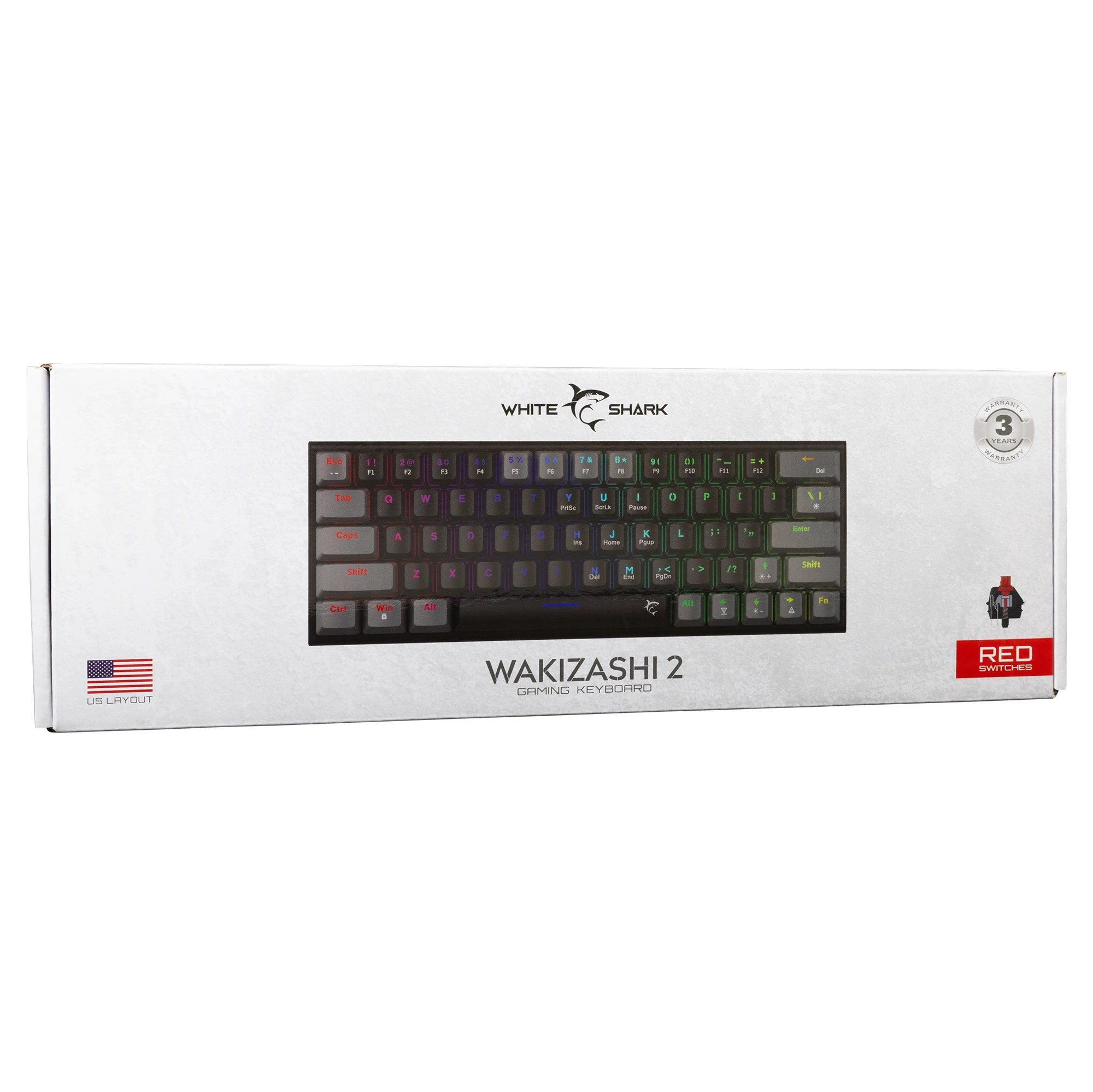 Геймърска механична клавиатура White Shark WAKIZASHI 2, 60%, Red Switches, RGB подсветка, USB Type-C - WAKIZASHI-2-US-B-G-RED.SW - 8